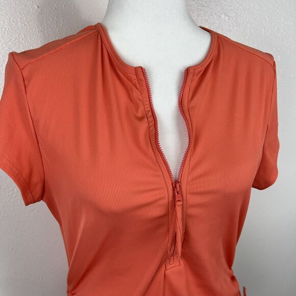 Carve Designs Shirt Women Large Orange Quarter Zip Ruched Short Sleeve Active - Picture 8 of 15